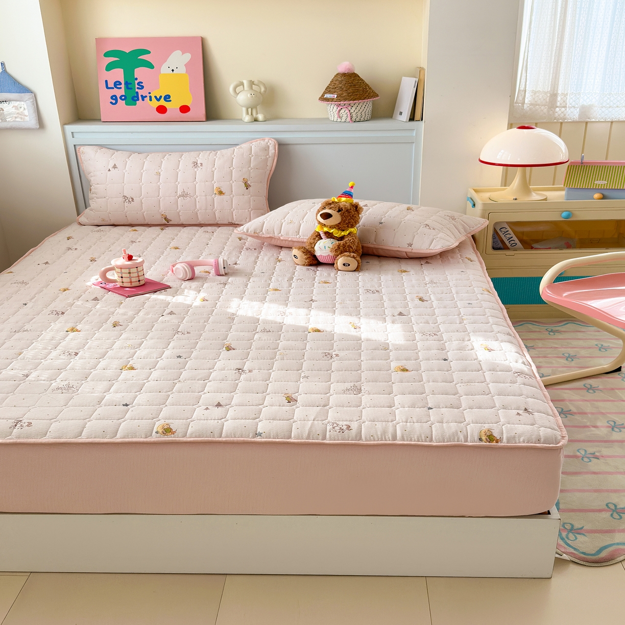 91家纺网 家纺一手货源 找家纺 丽美人家纺 2026新款双层皱皱纱大豆夹棉床笠单床笠床笠单件 JM月境骑踪