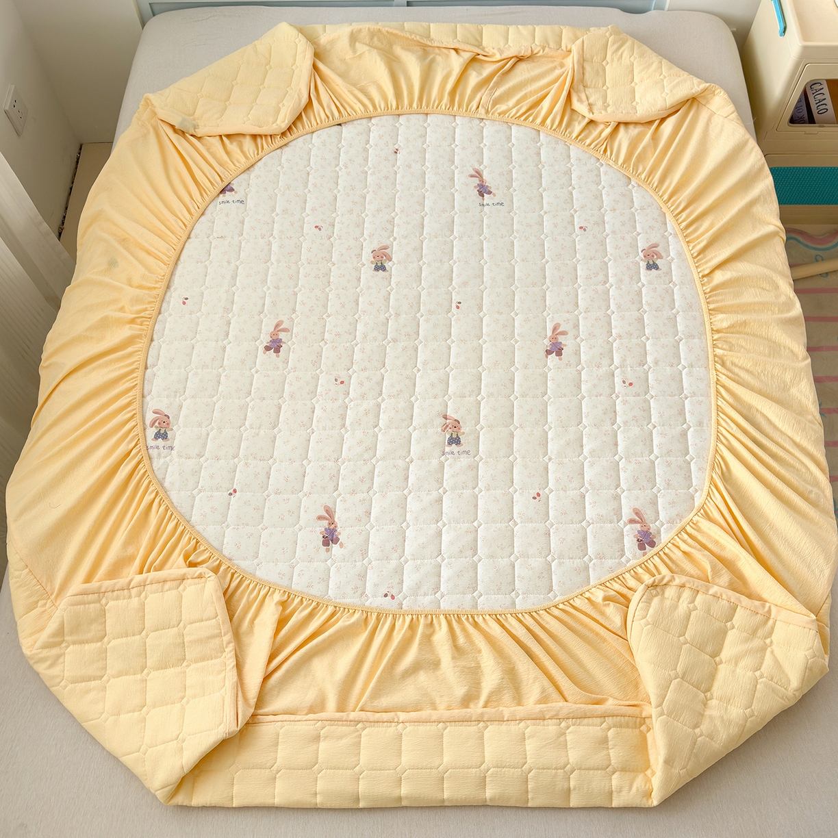 91家纺网 家纺一手货源 找家纺 丽美人家纺 2026新款双层皱皱纱大豆夹棉床笠单床笠床笠单件 JM乐园