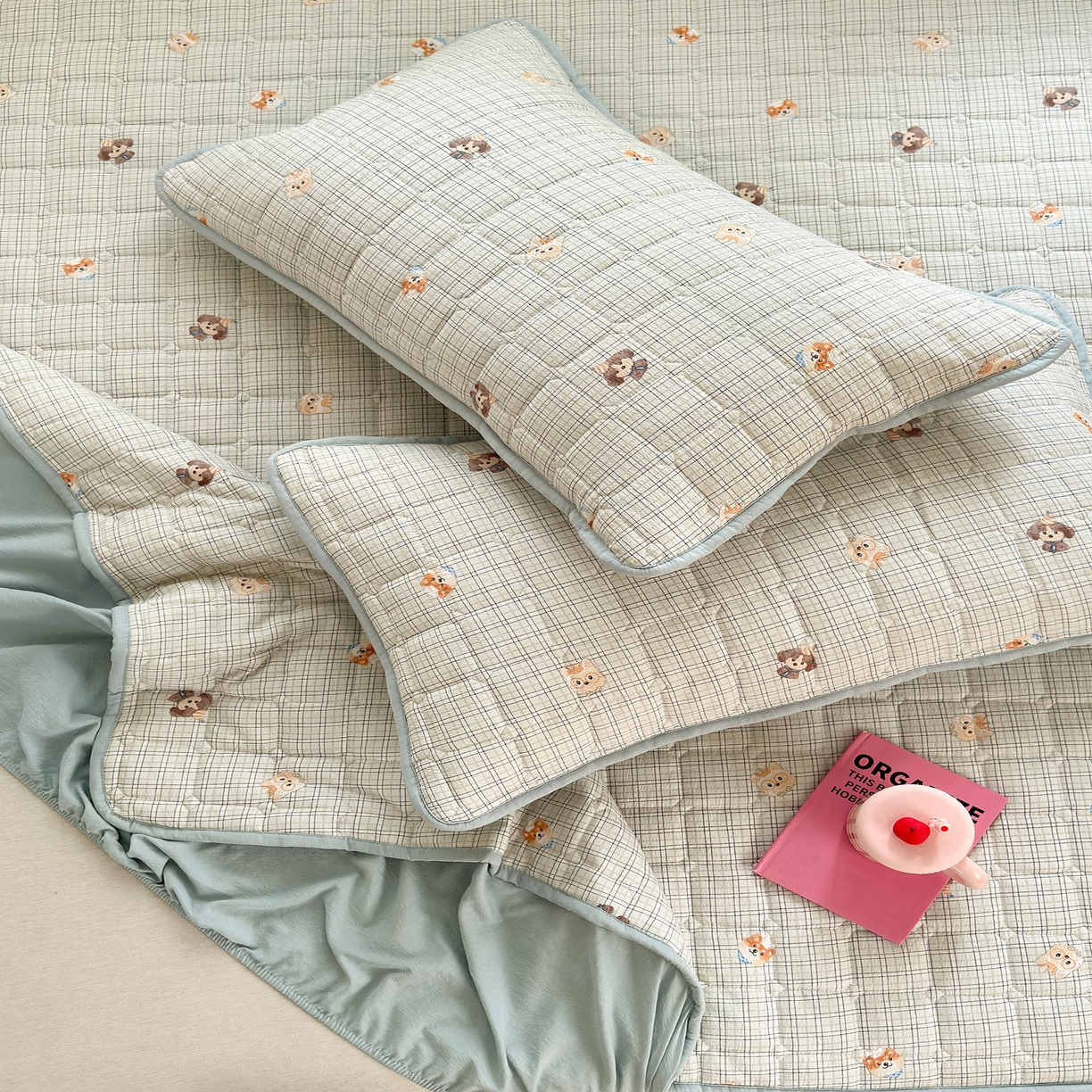 91家纺网 家纺一手货源 找家纺 丽美人家纺 2026新款双层皱皱纱大豆夹棉床笠单床笠床笠单件 JM格仔萌宠