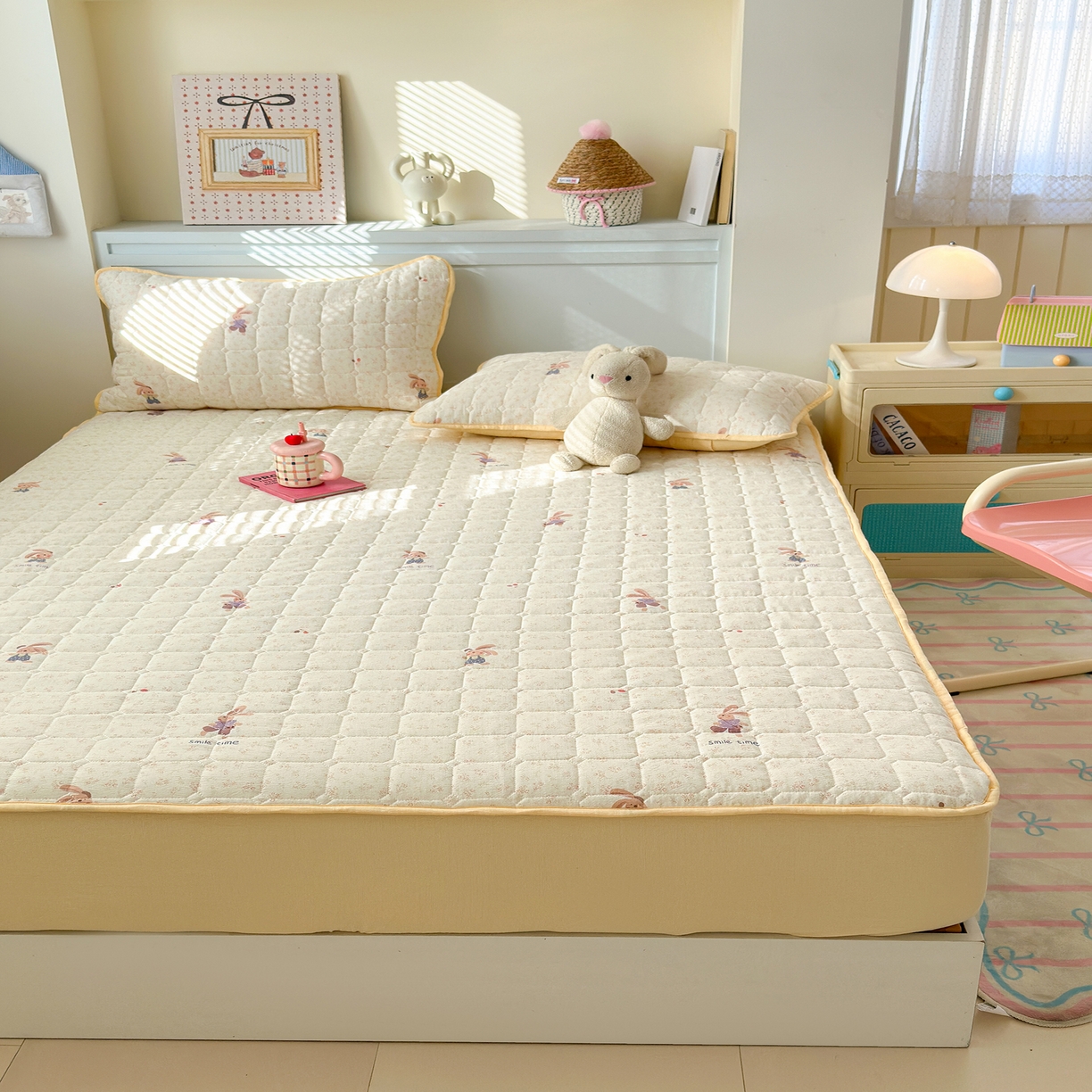 91家纺网 家纺一手货源 找家纺 丽美人家纺 2026新款双层皱皱纱大豆夹棉床笠单床笠床笠单件 JM乐园