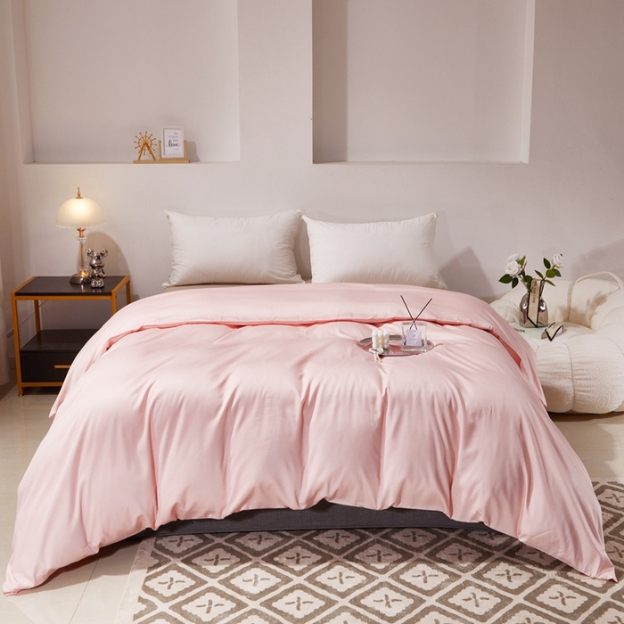 91家纺网 家纺一手货源 找家纺 晶缦家纺 2026新款全棉A类纯棉60支贡缎长绒棉纯色单被套单品被套被套单件 琳琅-粉玉色