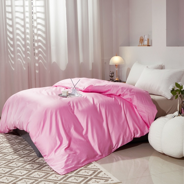 91家纺网 家纺一手货源 找家纺 晶缦家纺 2026新款全棉A类纯棉60支贡缎长绒棉纯色单被套单品被套被套单件 琳琅-粉红色