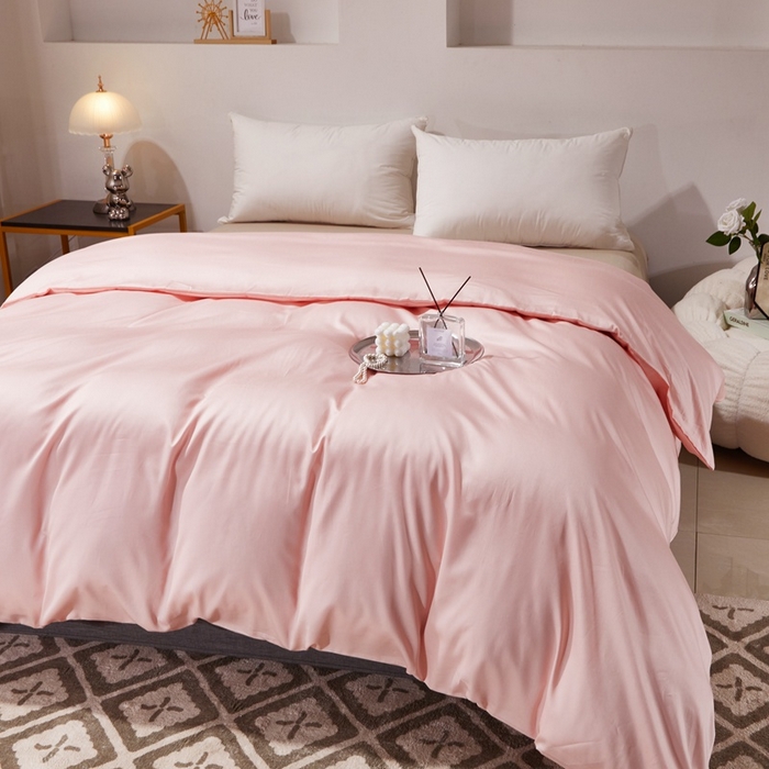 91家纺网 家纺一手货源 找家纺 晶缦家纺 2026新款全棉A类纯棉60支贡缎长绒棉纯色单被套单品被套被套单件 琳琅-粉玉色