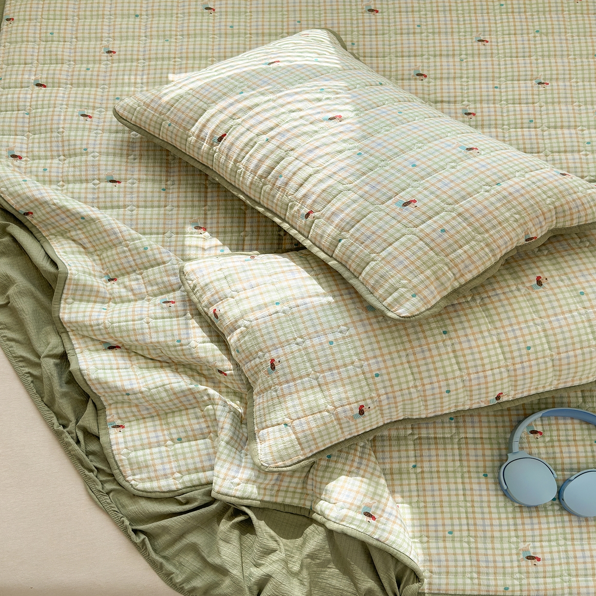 91家纺网 家纺一手货源 找家纺 丽美人家纺 2026新款双层皱皱纱大豆夹棉床笠单床笠床笠单件 JM腊肠狗