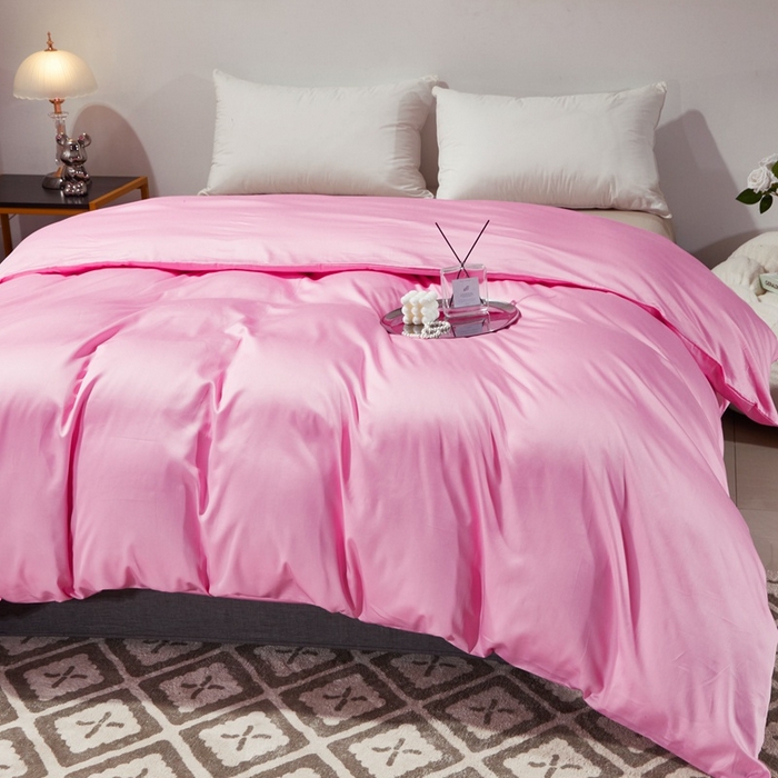 91家纺网 家纺一手货源 找家纺 晶缦家纺 2026新款全棉A类纯棉60支贡缎长绒棉纯色单被套单品被套被套单件 琳琅-粉红色