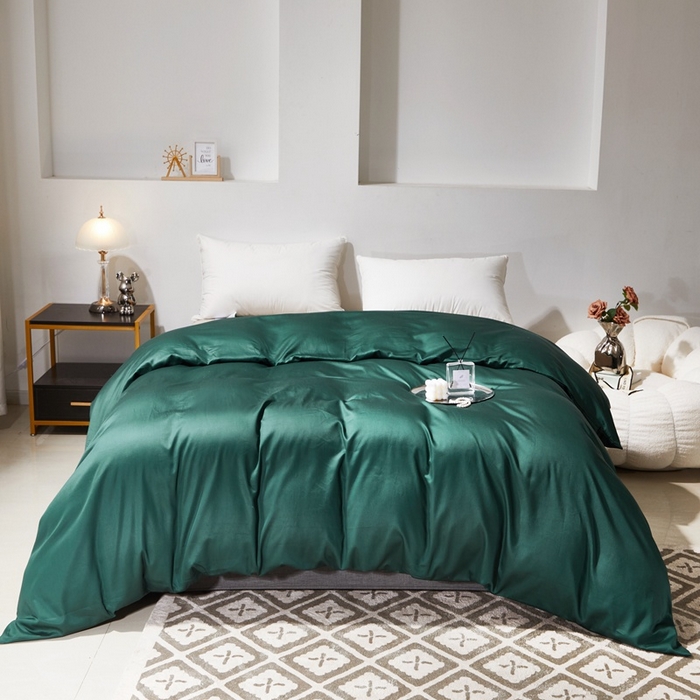 91家纺网 家纺一手货源 找家纺 晶缦家纺 2026新款全棉A类纯棉60支贡缎长绒棉纯色单被套单品被套被套单件 琳琅-墨绿色
