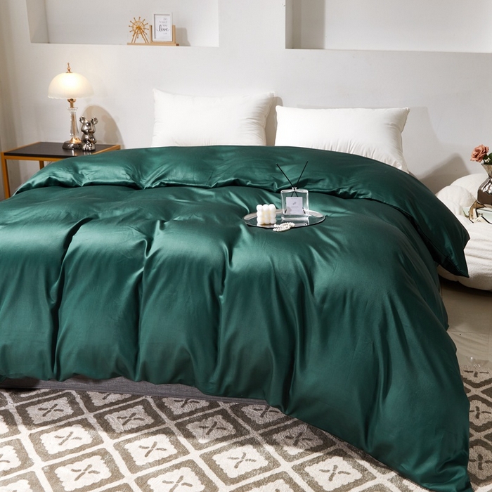91家纺网 家纺一手货源 找家纺 晶缦家纺 2026新款全棉A类纯棉60支贡缎长绒棉纯色单被套单品被套被套单件 琳琅-墨绿色