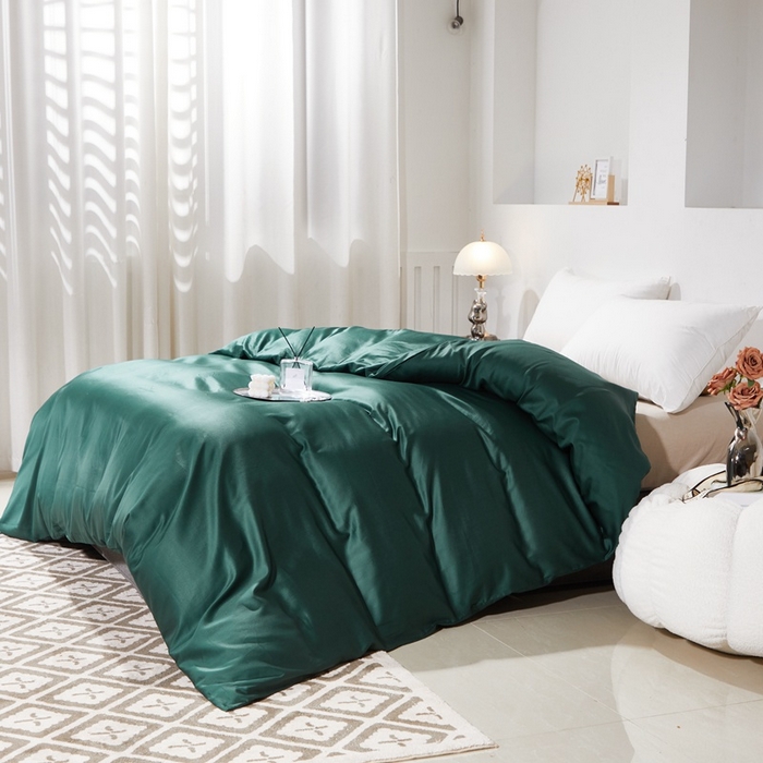 91家纺网 家纺一手货源 找家纺 晶缦家纺 2026新款全棉A类纯棉60支贡缎长绒棉纯色单被套单品被套被套单件 琳琅-墨绿色