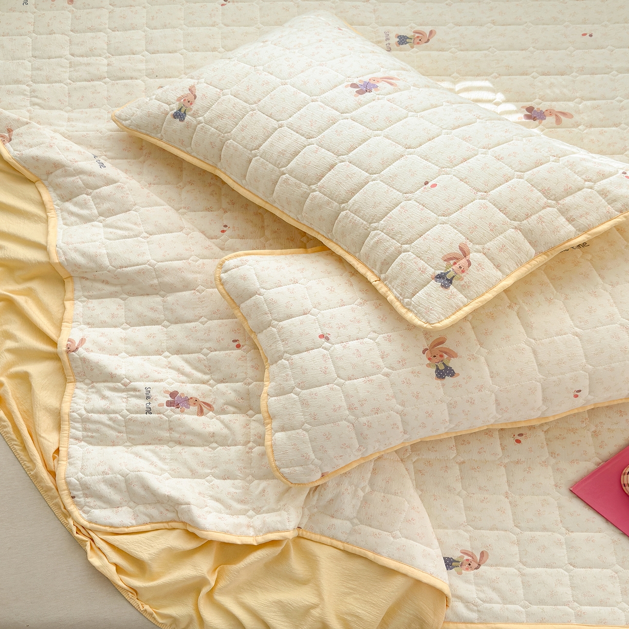 91家纺网 家纺一手货源 找家纺 丽美人家纺 2026新款双层皱皱纱大豆夹棉床笠单床笠床笠单件 JM乐园