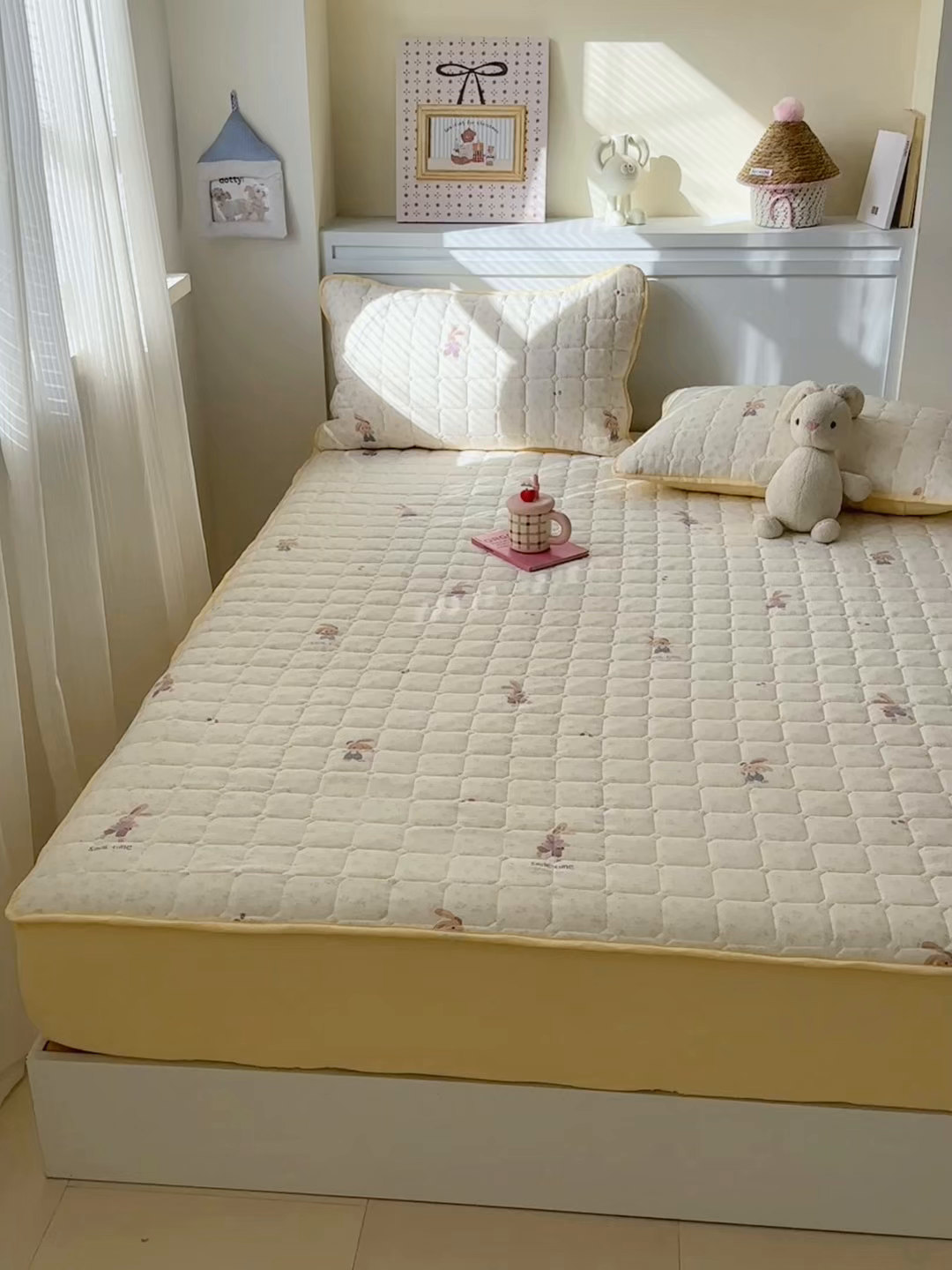 91家纺网 家纺一手货源 找家纺 丽美人家纺 2026新款双层皱皱纱大豆夹棉床笠单床笠床笠单件 JM乐园