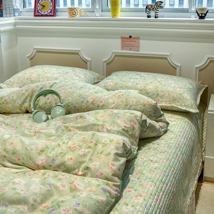 91家纺网 家纺一手货源 找家纺 简一 2026新款全棉床盖四件套春晓绿