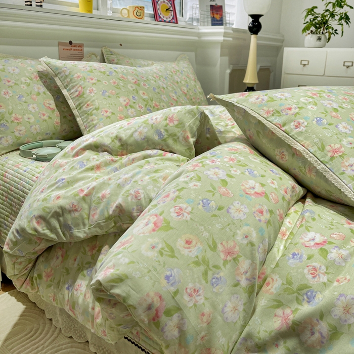 91家纺网 家纺一手货源 找家纺 简一 2026新款全棉床盖四件套春晓绿