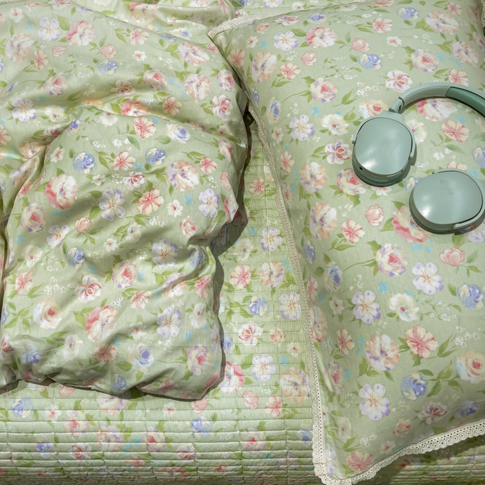 91家纺网 家纺一手货源 找家纺 简一 2026新款全棉床盖四件套春晓绿