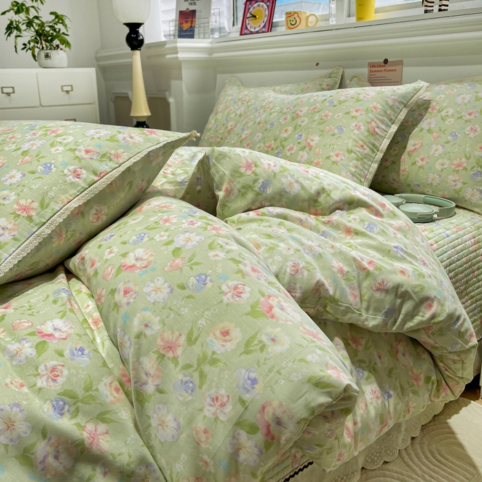 91家纺网 家纺一手货源 找家纺 简一 2026新款全棉床盖四件套春晓绿