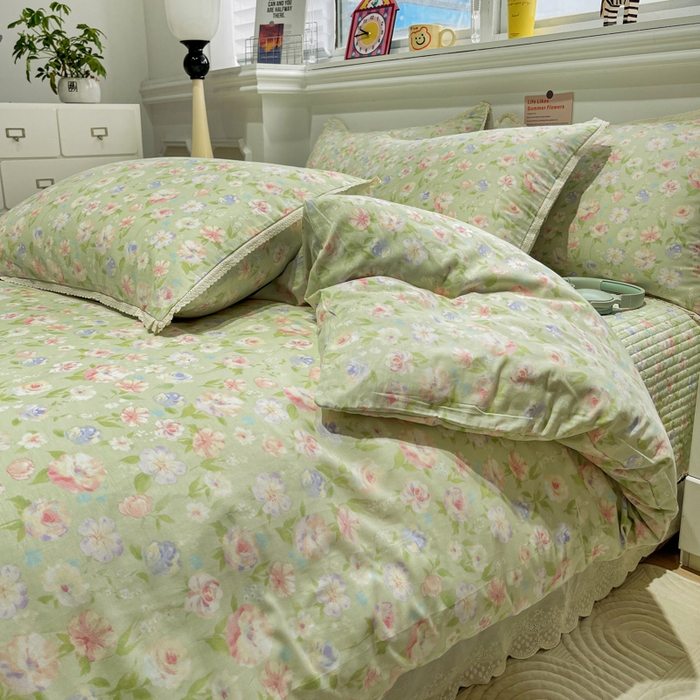 91家纺网 家纺一手货源 找家纺 简一 2026新款全棉床盖四件套春晓绿