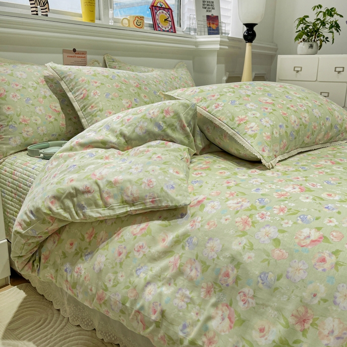 91家纺网 家纺一手货源 找家纺 简一 2026新款全棉床盖四件套春晓绿