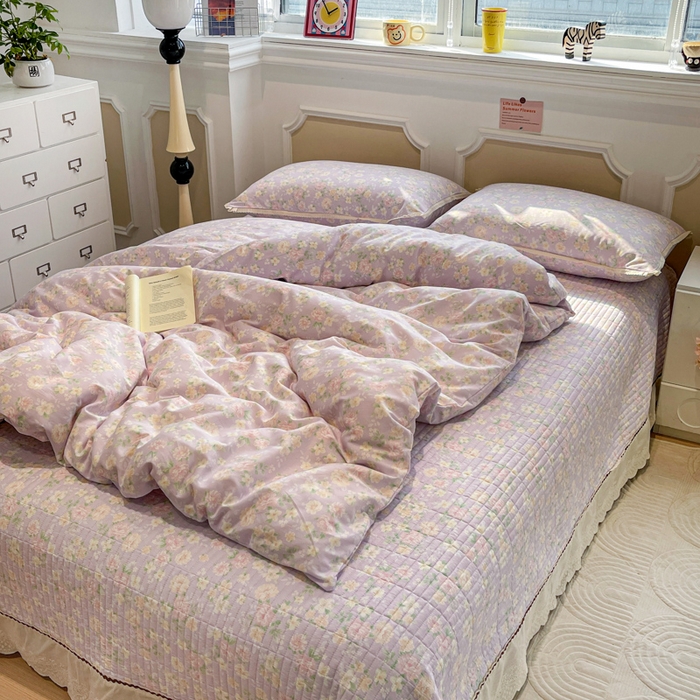 91家纺网 家纺一手货源 找家纺 简一 2026新款全棉床盖四件套美丽心情-紫