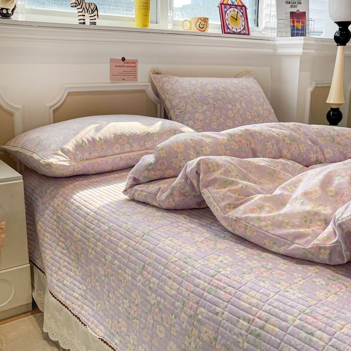 91家纺网 家纺一手货源 找家纺 简一 2026新款全棉床盖四件套美丽心情-紫