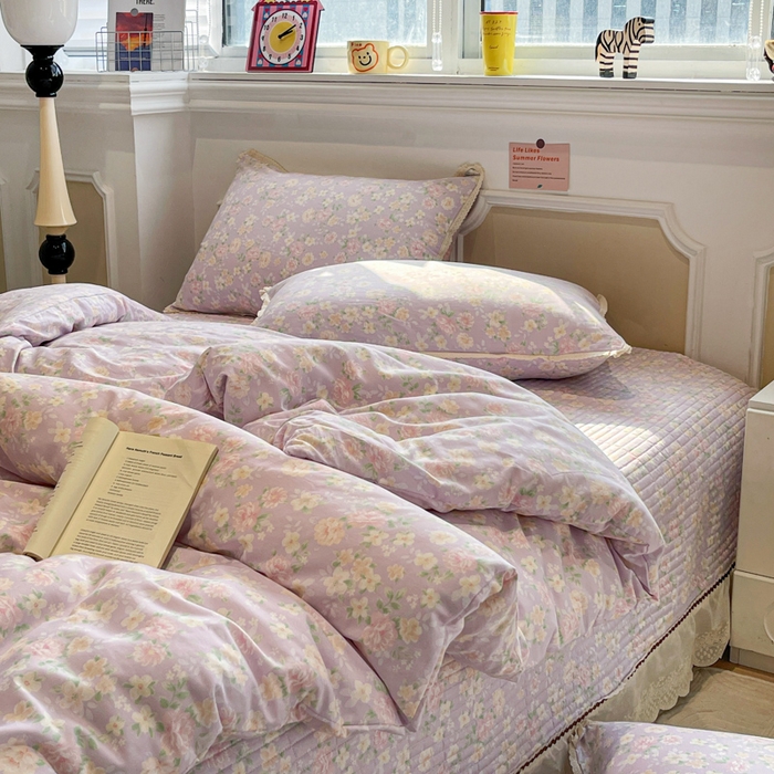 91家纺网 家纺一手货源 找家纺 简一 2026新款全棉床盖四件套美丽心情-紫