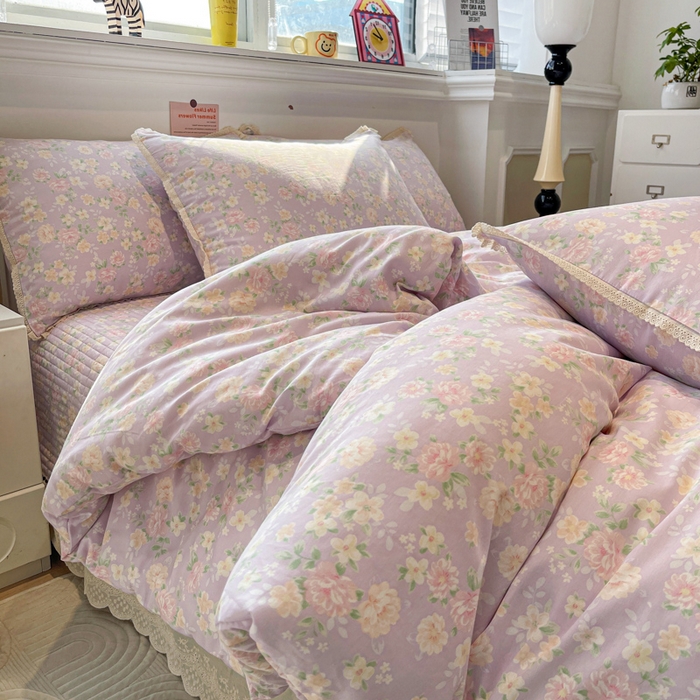 91家纺网 家纺一手货源 找家纺 简一 2026新款全棉床盖四件套美丽心情-紫