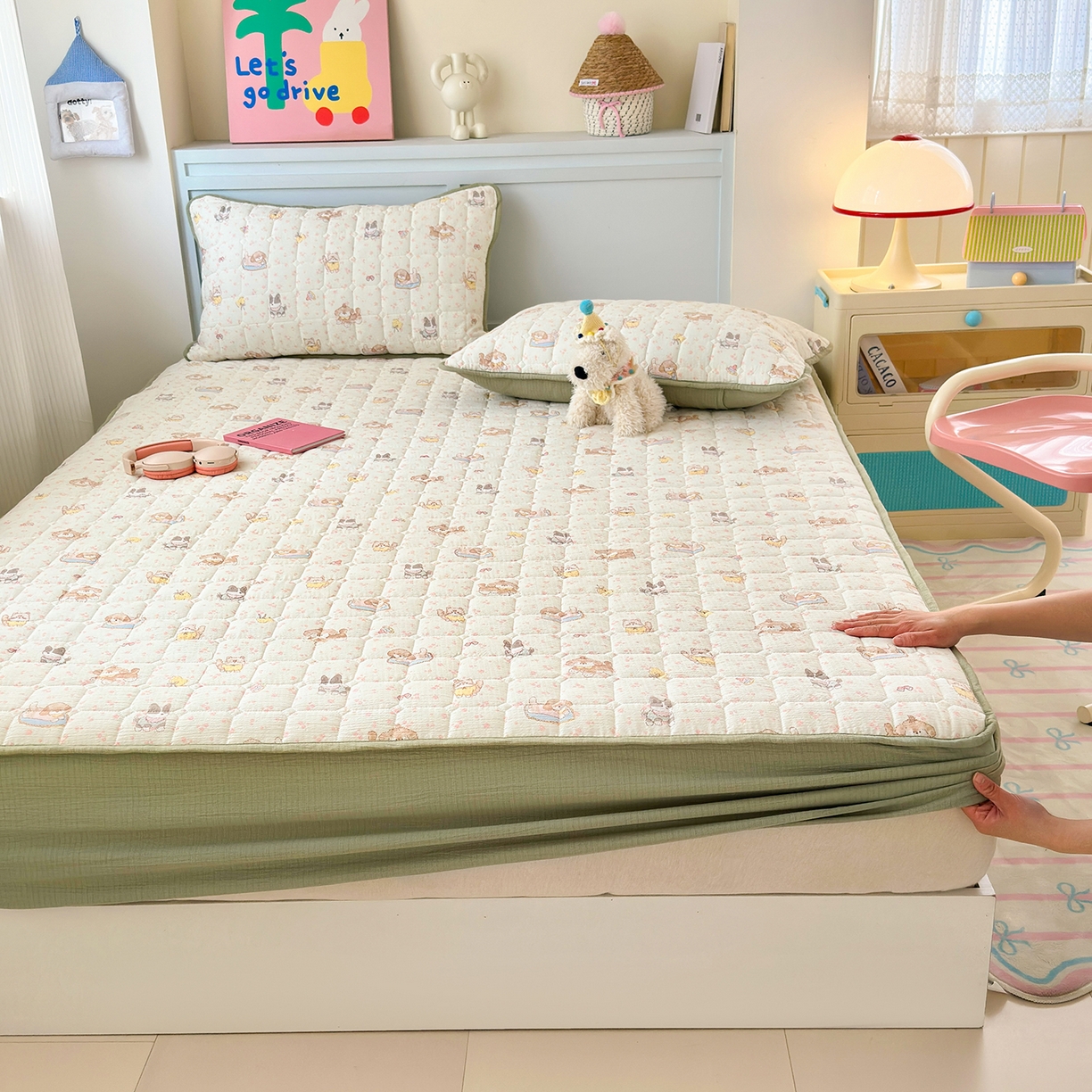 91家纺网 家纺一手货源 找家纺 丽美人家纺 2026新款双层皱皱纱大豆夹棉床笠单床笠床笠单件 JM贝拉