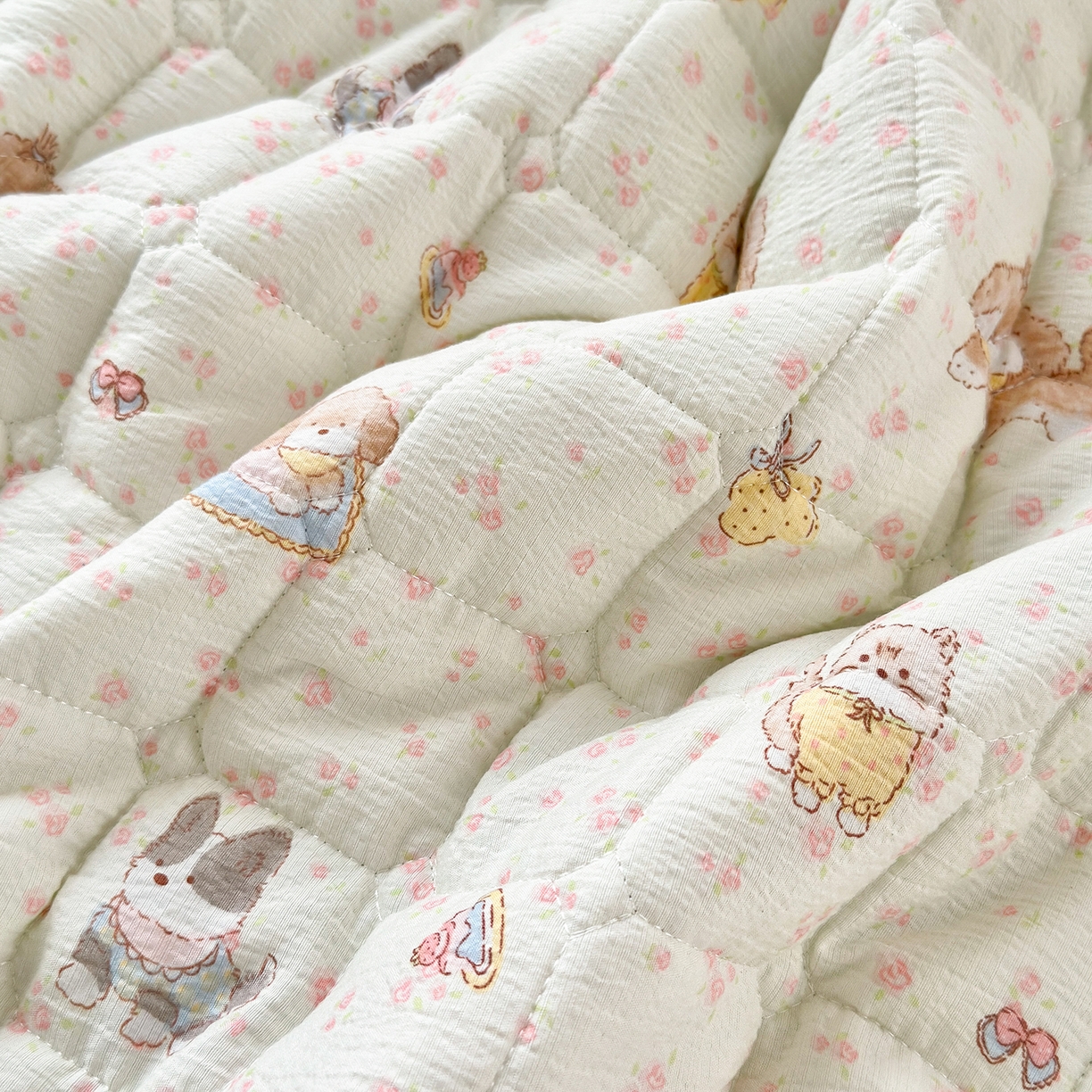 91家纺网 家纺一手货源 找家纺 丽美人家纺 2026新款双层皱皱纱大豆夹棉床笠单床笠床笠单件 JM贝拉