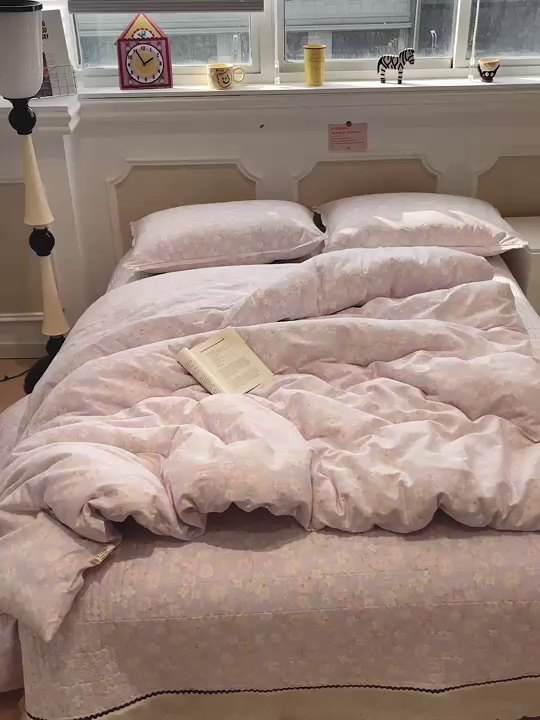 91家纺网 家纺一手货源 找家纺 简一 2026新款全棉床盖四件套美丽心情-紫