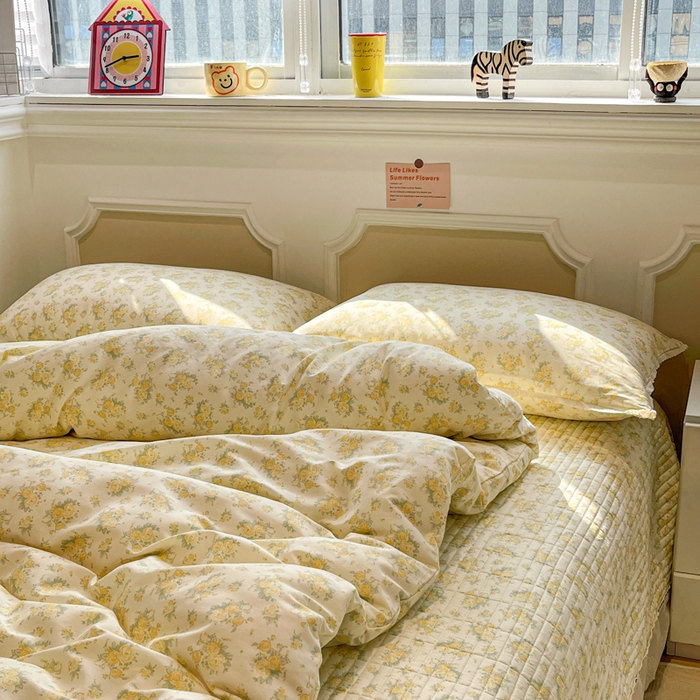 91家纺网 家纺一手货源 找家纺 简一 2026新款全棉床盖四件套晴天小花-黄