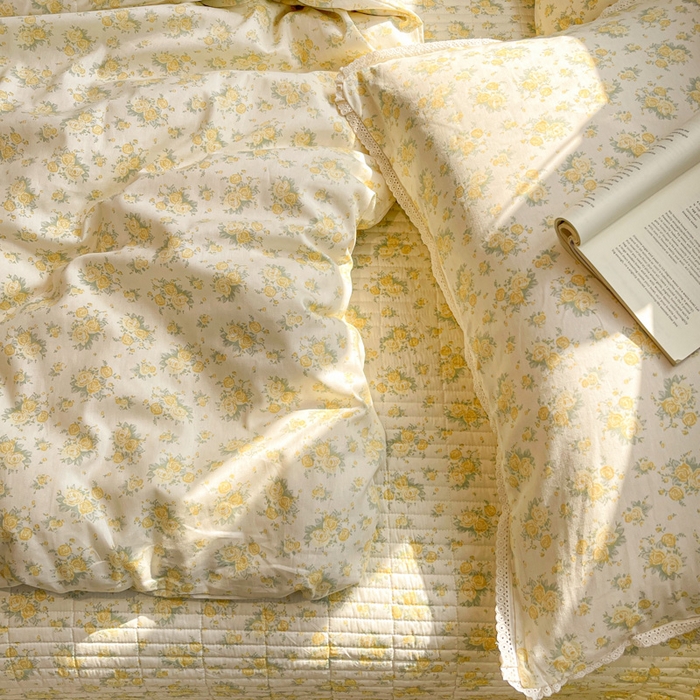 91家纺网 家纺一手货源 找家纺 简一 2026新款全棉床盖四件套晴天小花-黄