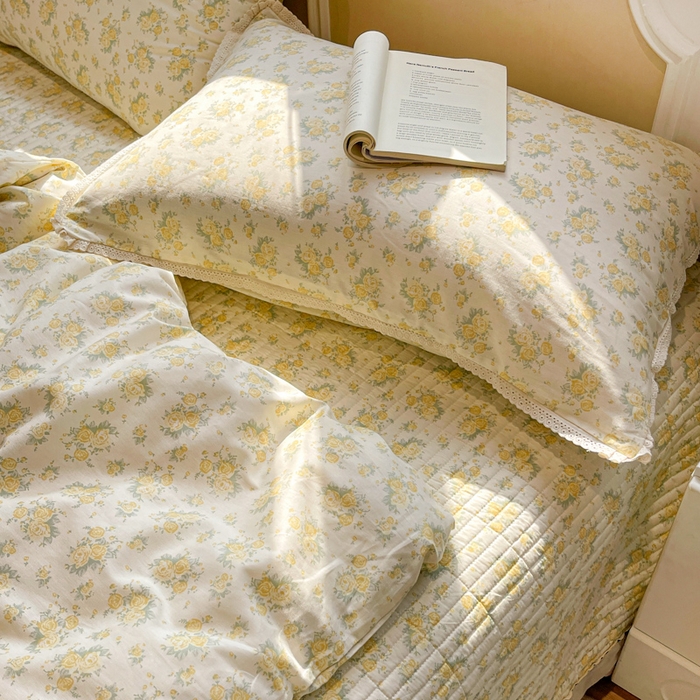 91家纺网 家纺一手货源 找家纺 简一 2026新款全棉床盖四件套晴天小花-黄