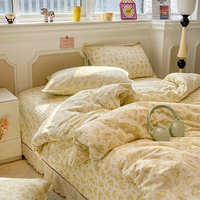 91家纺网 家纺一手货源 找家纺 简一 2026新款全棉床盖四件套晴天小花-黄