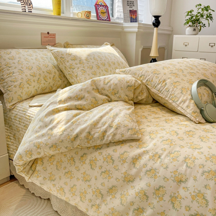 91家纺网 家纺一手货源 找家纺 简一 2026新款全棉床盖四件套晴天小花-黄