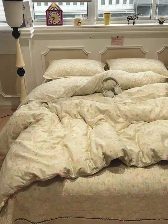 91家纺网 家纺一手货源 找家纺 简一 2026新款全棉床盖四件套晴天小花-黄