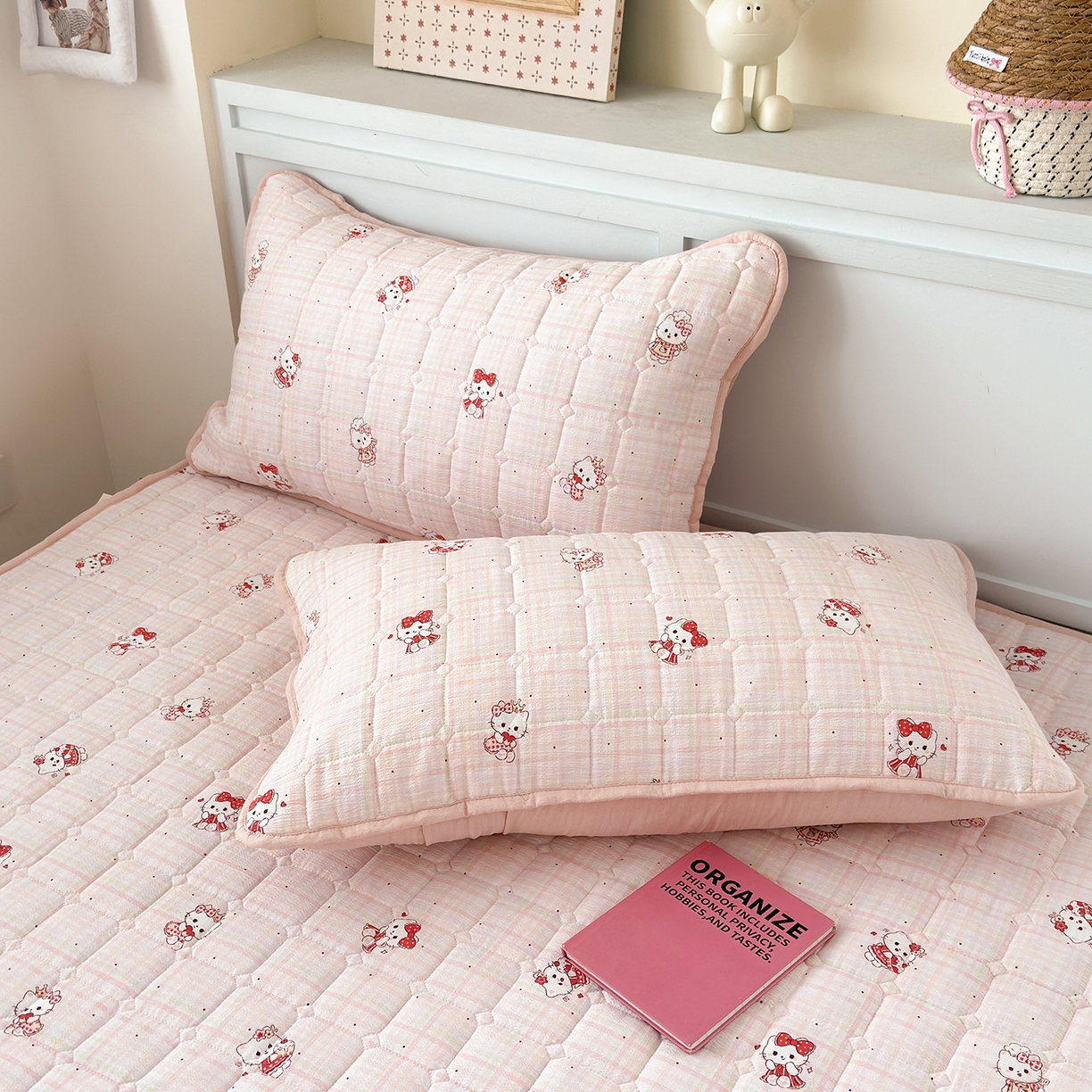 91家纺网 家纺一手货源 找家纺 丽美人家纺 2026新款双层皱皱纱大豆夹棉床笠单床笠床笠单件 JM粉格猫咪