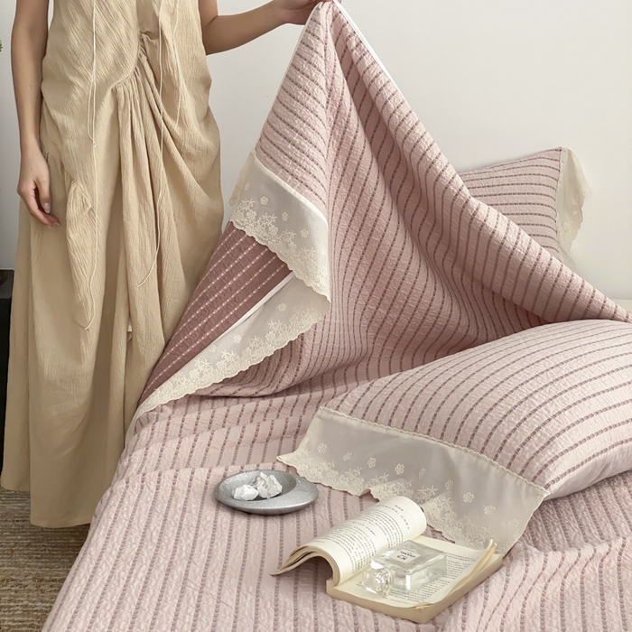 91家纺网 家纺一手货源 找家纺 （总）麻依 2026新款全棉纯棉纱布床盖三件套四季款