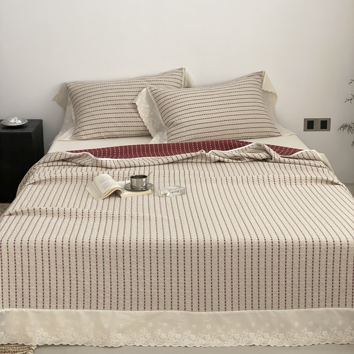 91家纺网 家纺一手货源 找家纺 麻依 2026新款全棉纯棉纱布床盖三件套四季款 半纱-驼