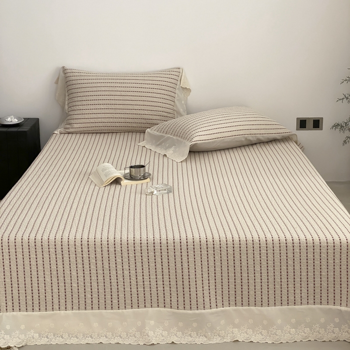 91家纺网 家纺一手货源 找家纺 麻依 2026新款全棉纯棉纱布床盖三件套四季款 半纱-驼