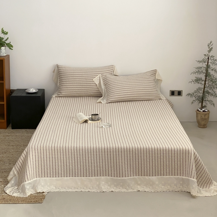 麻依 2026新款全棉纯棉纱布床盖三件套四季款 半纱-驼