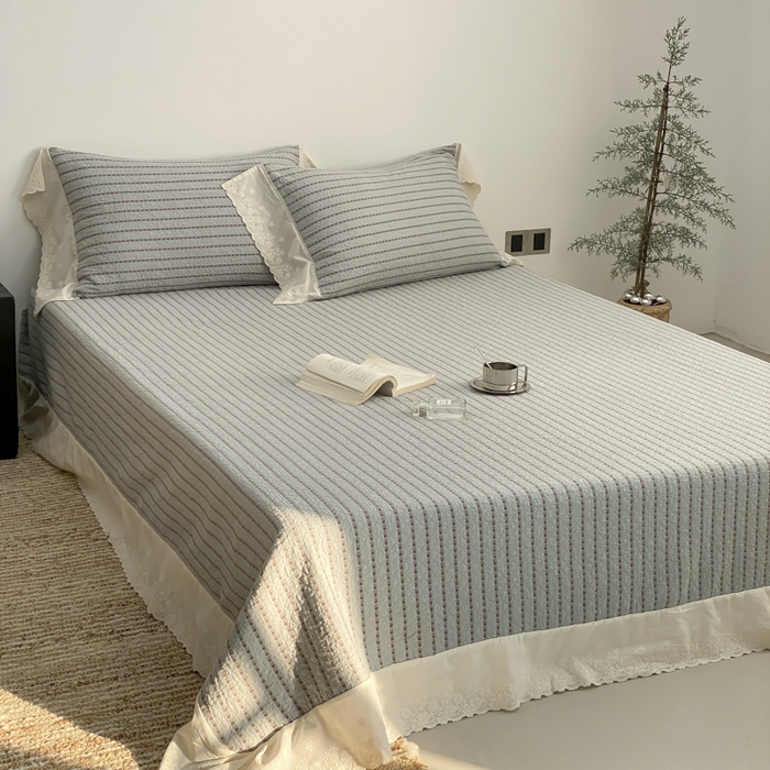 91家纺网 家纺一手货源 找家纺 麻依 2026新款全棉纯棉纱布床盖三件套四季款 半纱-蓝