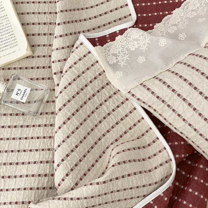 91家纺网 家纺一手货源 找家纺 麻依 2026新款全棉纯棉纱布床盖三件套四季款 半纱-驼