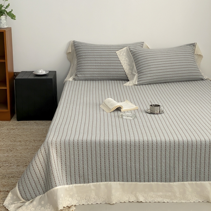 91家纺网 家纺一手货源 找家纺 麻依 2026新款全棉纯棉纱布床盖三件套四季款 半纱-蓝