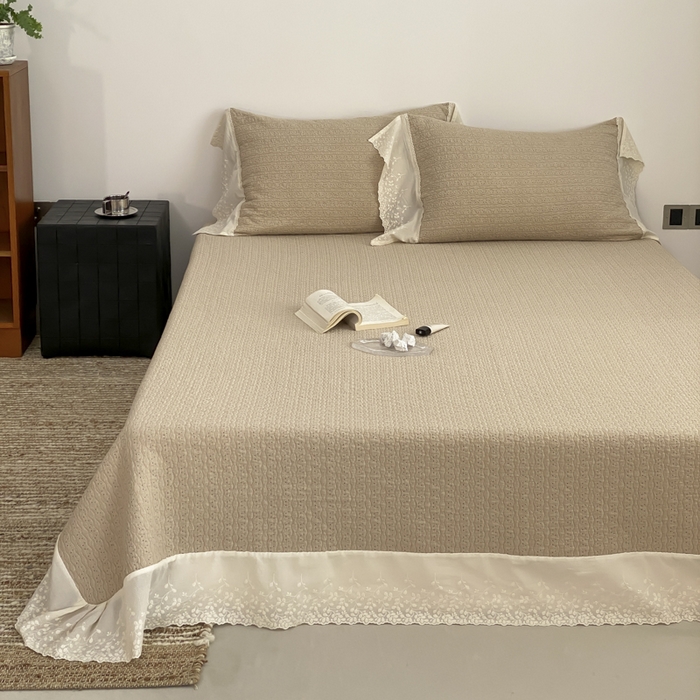 91家纺网 家纺一手货源 找家纺 麻依 2026新款全棉纯棉纱布床盖三件套四季款 慕白-驼