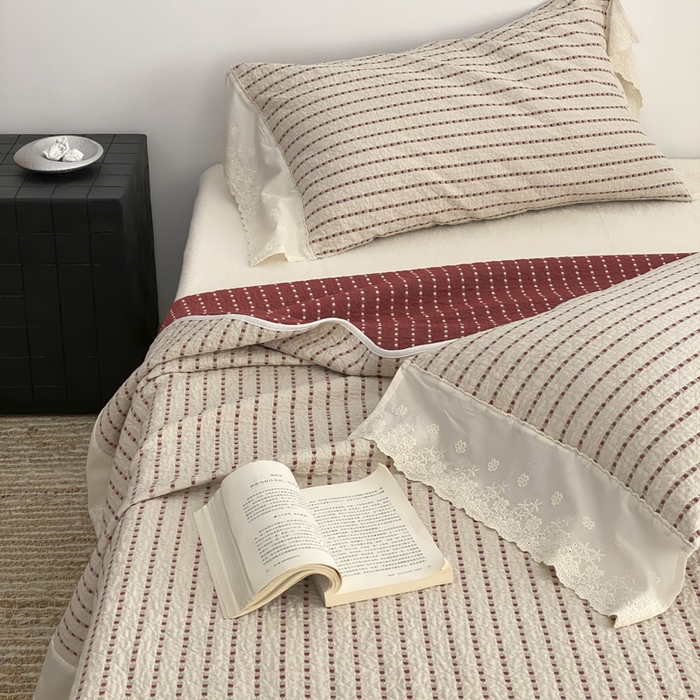 91家纺网 家纺一手货源 找家纺 麻依 2026新款全棉纯棉纱布床盖三件套四季款 半纱-驼