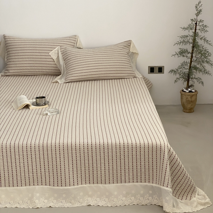 91家纺网 家纺一手货源 找家纺 麻依 2026新款全棉纯棉纱布床盖三件套四季款 半纱-驼