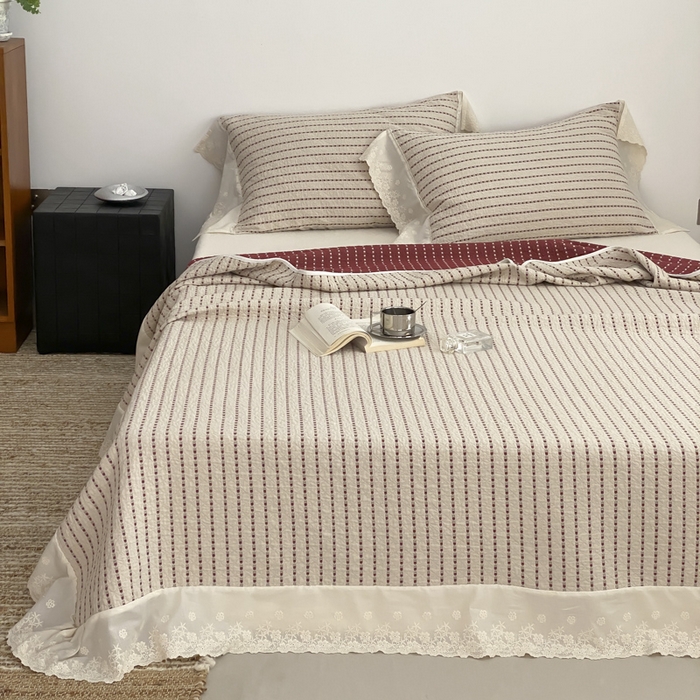 91家纺网 家纺一手货源 找家纺 麻依 2026新款全棉纯棉纱布床盖三件套四季款 半纱-驼