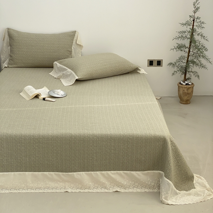 91家纺网 家纺一手货源 找家纺 麻依 2026新款全棉纯棉纱布床盖三件套四季款 慕白-绿