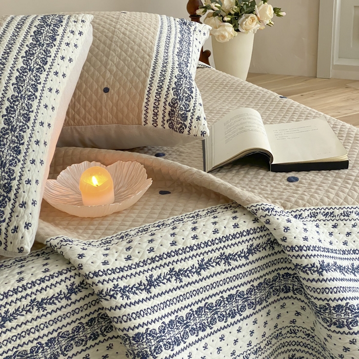 91家纺网 家纺一手货源 找家纺 麻依 2026新款韩国重工全棉纱布床盖床盖三件套 韵语-驼