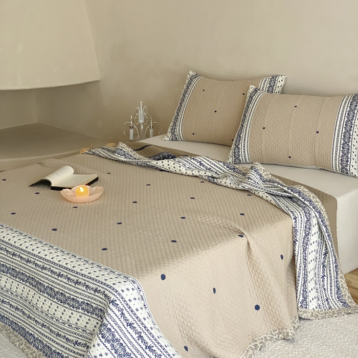 91家纺网 家纺一手货源 找家纺 麻依 2026新款韩国重工全棉纱布床盖床盖三件套 韵语-驼