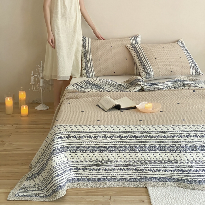 91家纺网 家纺一手货源 找家纺 麻依 2026新款韩国重工全棉纱布床盖床盖三件套 韵语-驼