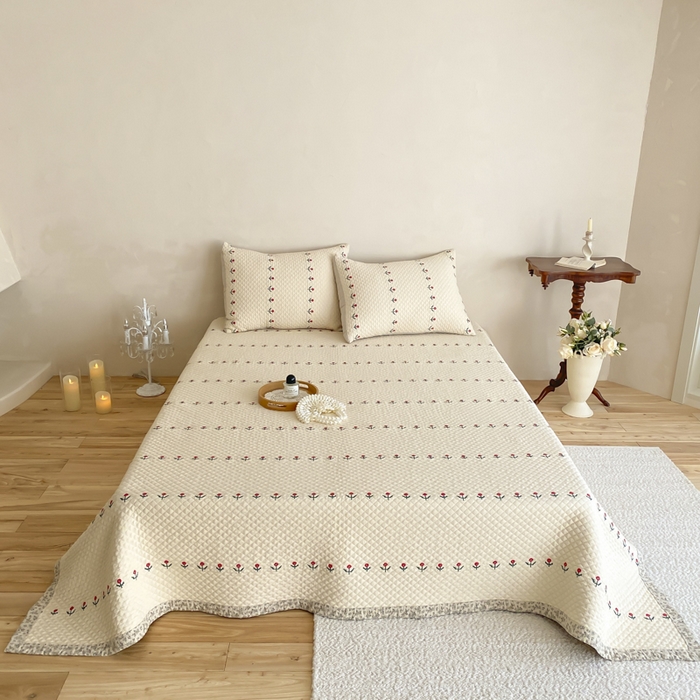 麻依 2026新款韩国重工全棉纱布床盖床盖三件套 小花排排